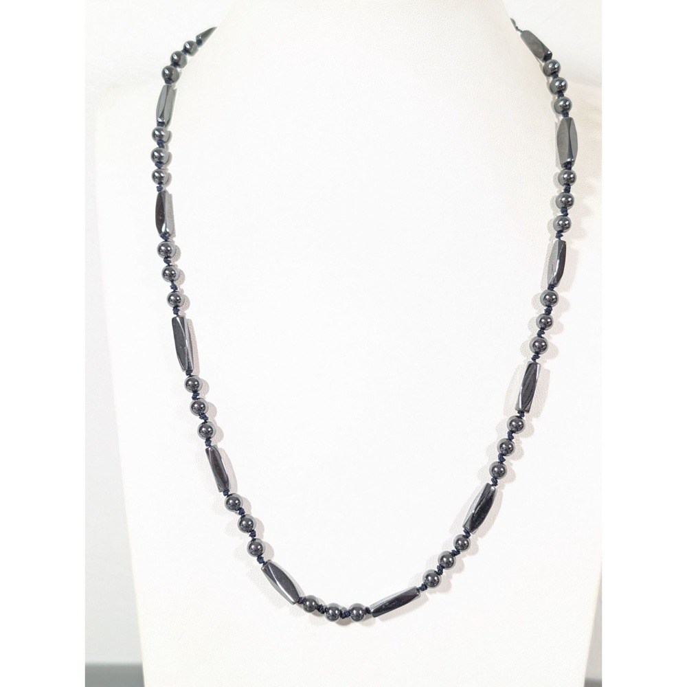 Hematite Gray Beaded Necklace 20 in Stone Industrial Goth Minimalist